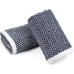 Cotton hand towels set of 2 soft absorbent striped bathroom kitchen guest decor